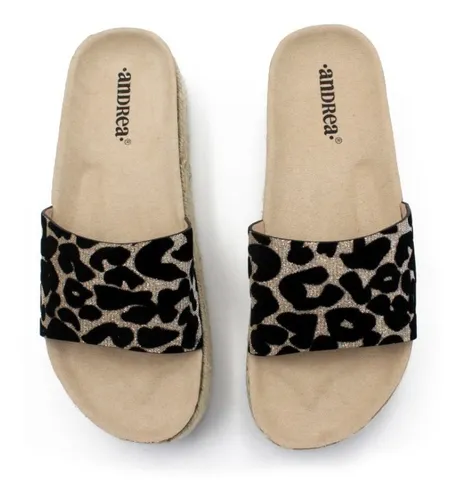 Sandalia Alpargata Andrea Plataforma Yute Animal Print Beige