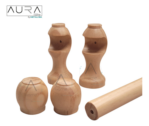 Set Simple De Madera Natural 19 Mm X 2,00 Mt Terminal Bola
