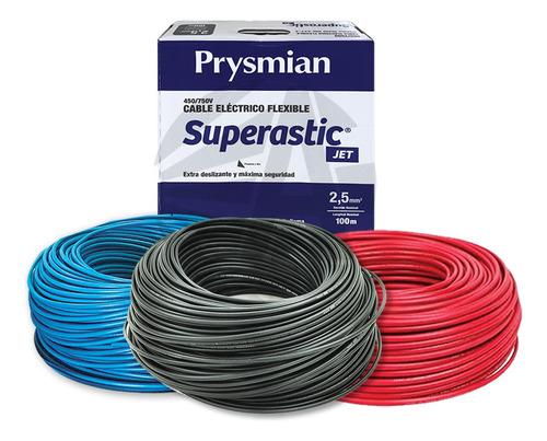 Cable Unipolar Prysmian 2.5mm Celeste+negro+rojo X100mts Ea