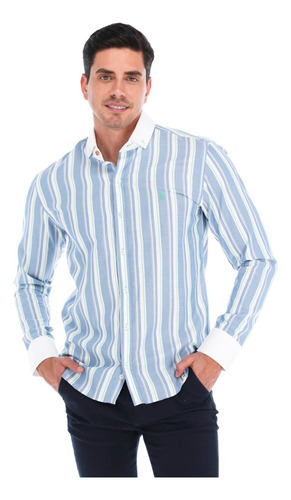 Porto Blanco Camisa Para Caballero Rayas Azul Casual