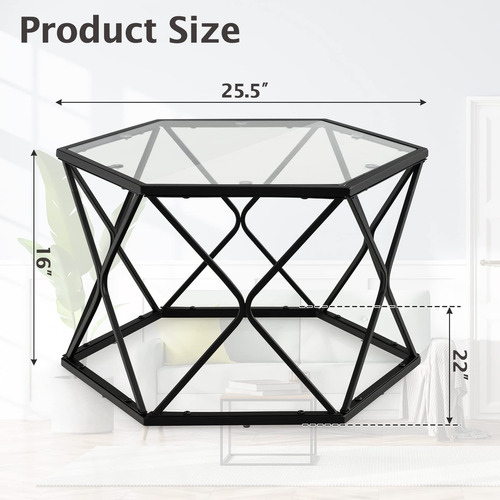 Giantex Mesa Auxiliar De Cristal Hexagonal Mesa Auxiliar Con