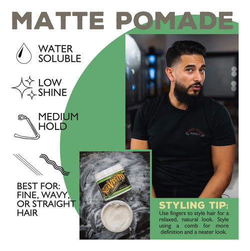 Pomada Para El Cabello Suavecito Matte, 118 Ml (4 Oz), Fijac