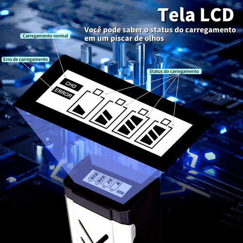 Carregador E Pilhas Recarregável Aa De 1,2v Carga Rápido Lcd