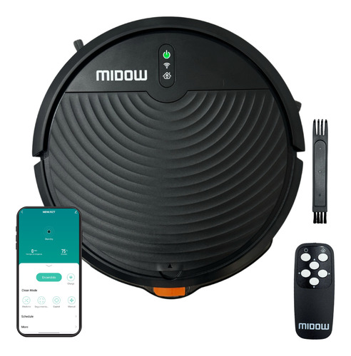 Aspiradora Robot Midow Wifi Smart Trapeador 3 Modos Limpieza Base Recarga Automatica Negro