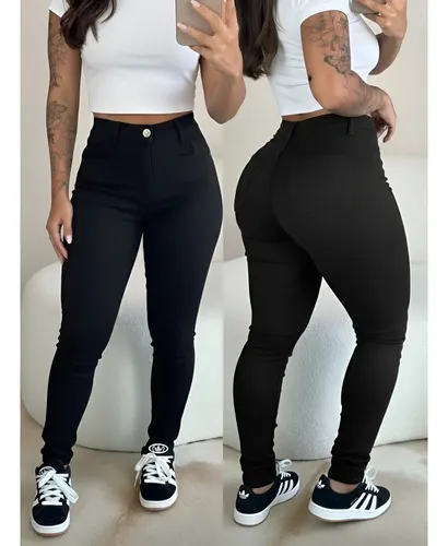 Calça Jeans Feminina Preta Cós Alto Elastano Lycra Skinny