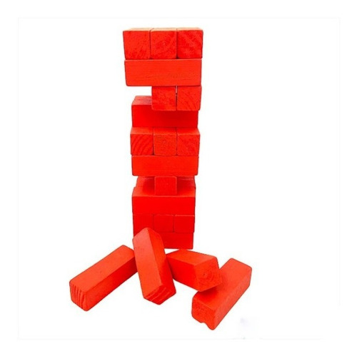 Jenga Yenga Juego De Mesa Madera Torre Apilable Bloques Rojo