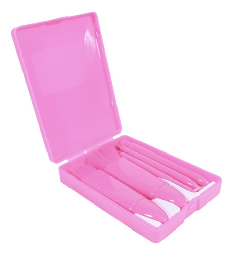 Set Brochas Maquillaje Portatil Estuche Rosa Chicle