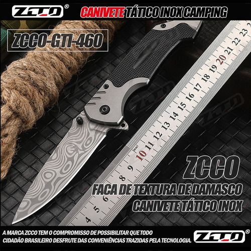 Faca Com Bainha Canivete Textura De Damasco Inox Tático Zcco
