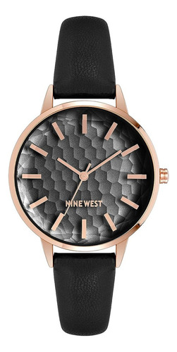 Reloj Nine West | Mujer | 34 Mm | Nw/2874rgbk | Original Color De La Correa Negro Color Del Bisel Oro Rosado Color Del Fondo Negro