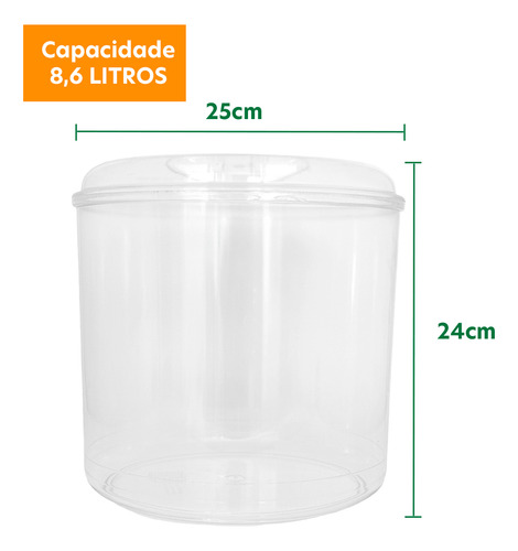 Kit 2 Potes Acrílico Redondo Com Tampa 8,6lts+ Conchas 600ml