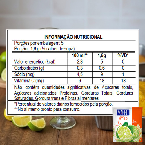 Refresco De Limão Zero Açúcares Magro 8g Caixa Com 15 Unid.