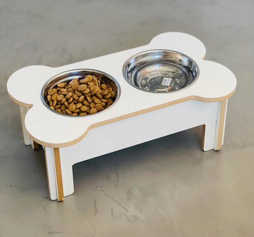 Imagen 9 de 10 de Comedero En Altura Para Perros De Madera Forma Huesito 30cm