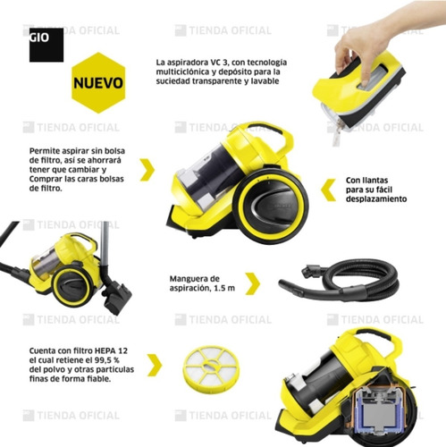 Imagen 4 de 10 de Aspiradora Karcher Multiciclonica Vc 3 Hepa Tienda Oficial