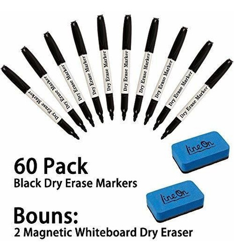 Marcadores Lineon Borrado En Seco Color Negro 60 Pzas