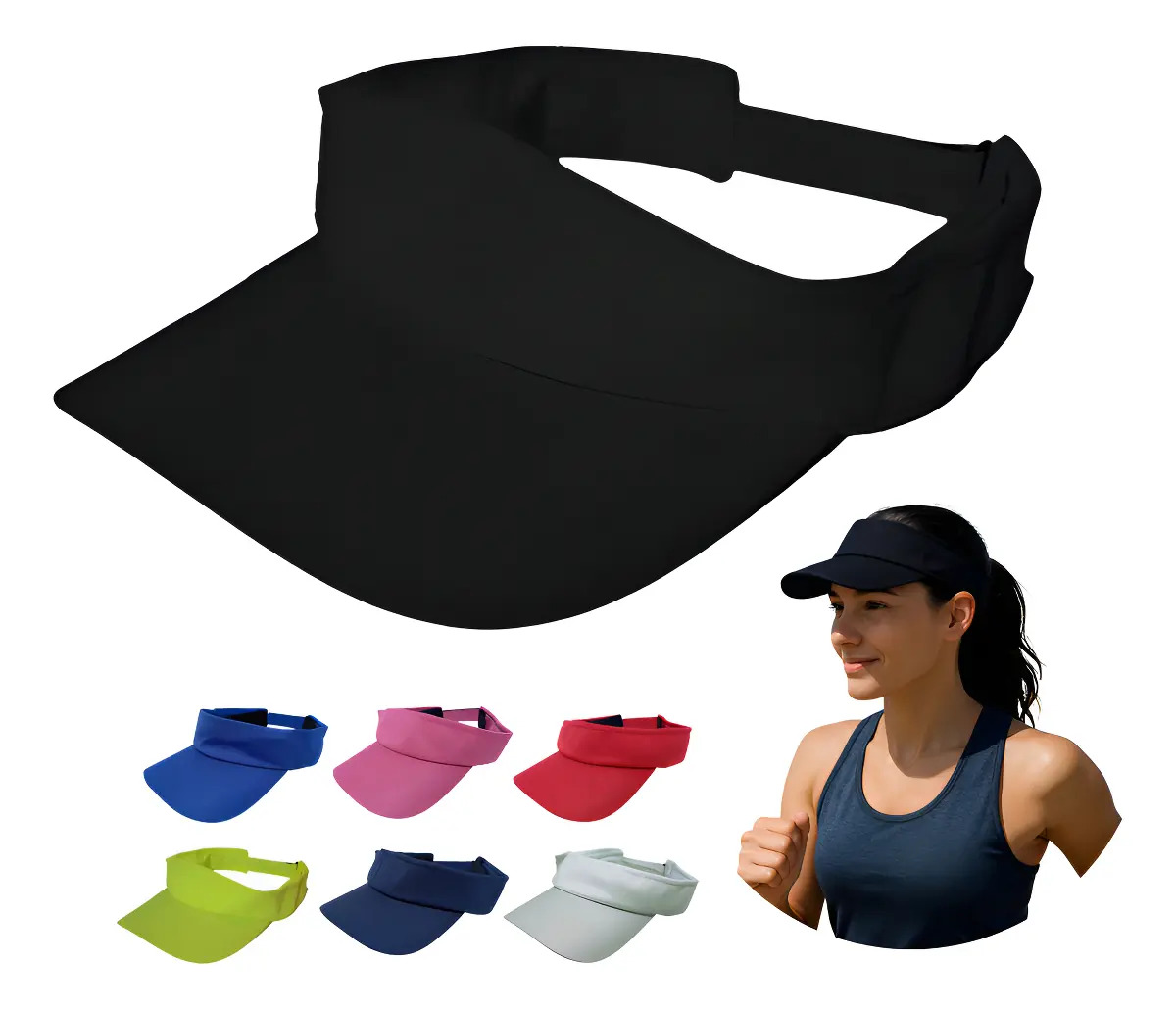 Viseira Feminina Esportiva 4F Atacado Preto Ajustável Sol e Praia