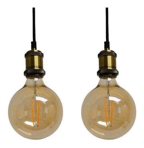 2 Lamparas Colgante Vintage Bronce + Led Filamento G80