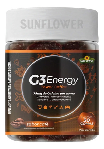 Pré Treino Suplemento Alimentar Cafeína Sunflower 30 Gomas