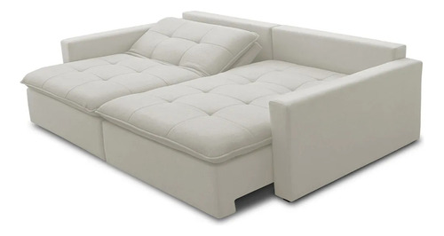 Sofá Cama Retrátil Reclinável Sala 208cm Lari Veludo Bege
