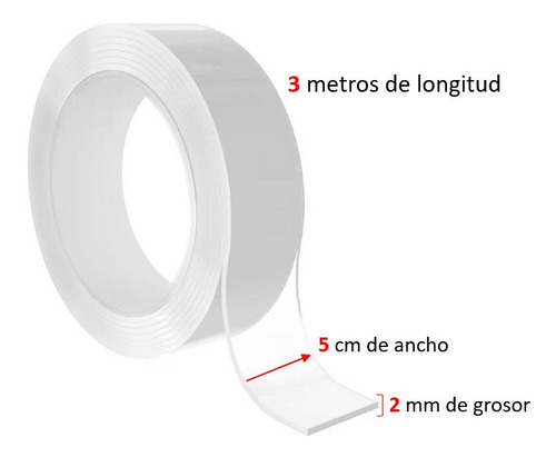 Cinta Doble Faz Transparente 5cm 2mm De 3 Metros