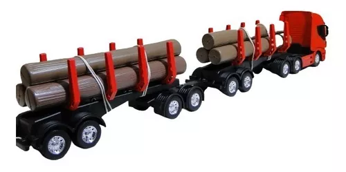 Caminhão Iveco De Brinquedo Carreta Toras De Madeira de Plastico