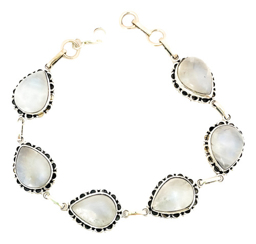 Pulseira Gotas Pedra Da Lua Natural Prata 925