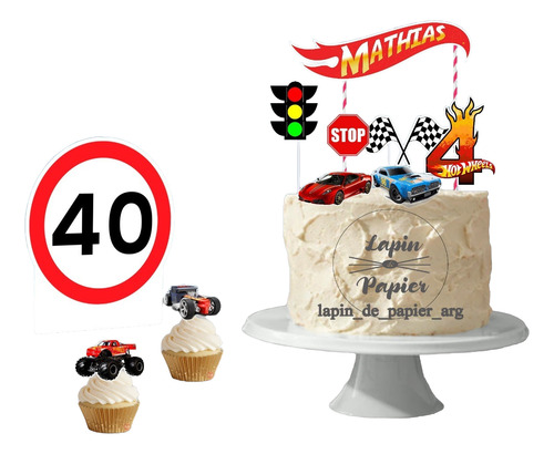 Adorno Torta Cake Topper Cumpleaños Deco Mesa Hot Wheels