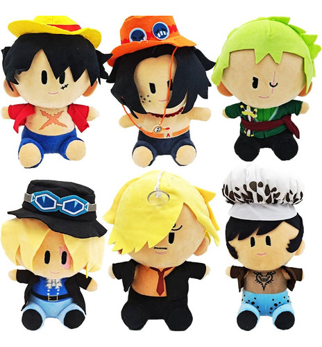 6pcs/set One Piece Luffy Sanji Roronoa Peluche Muñeca Regalo