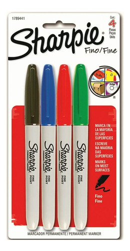 Sharpie 1825090 Marcador Permanente Punto Fino, 4 Colores