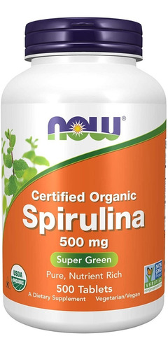 Espirulina Organica, 500 Tabletas 500mg Now Foods 