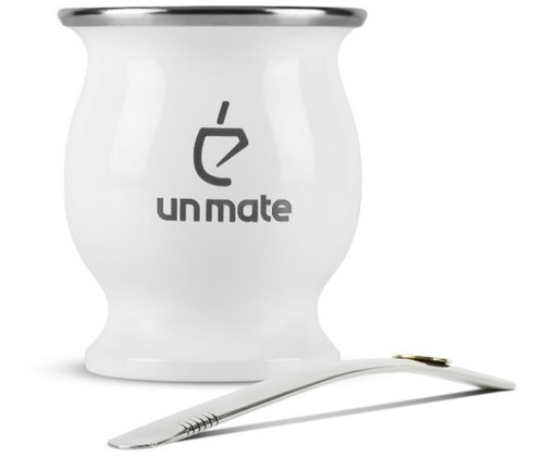 Mate Termico Acero Inoxidable + Bombilla Un Mate Blanco