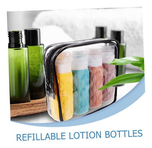 4 Botellas Viaje Silicona + Bolsa - Para Champú, Gel, 12cm