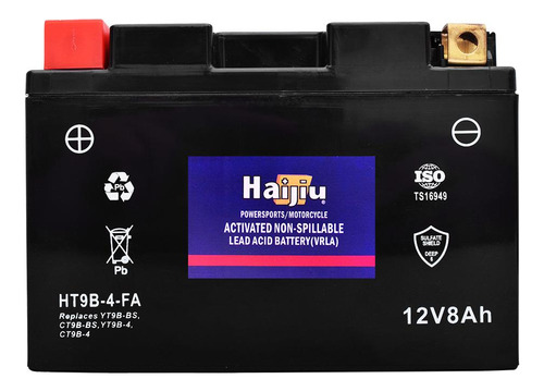 Batería Moto Haijiu Ht9b-4-fa Agm- Gel Libre Mantenimiento