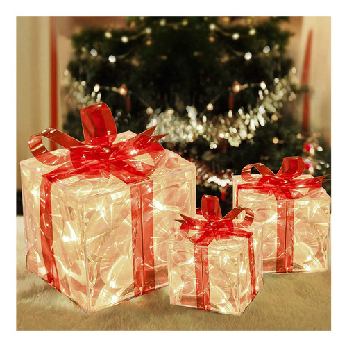 \ Caixa/conjunto De Presente Iluminado De Natal De 3 Peças