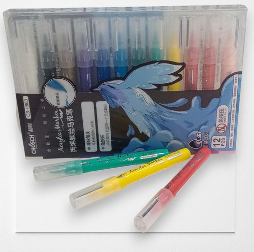Set De Marcadores Punta Pincel Acrílico Valija Estuche X12