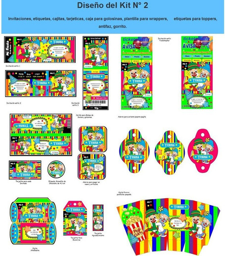 Kit Imprimible Candy Bar Payasitos De Circo Fiesta 3x1