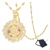 Comprar Medalla Virgen Guadalupe Flores Y Cadena Oro 10k Oro Puro Oro 10k Italy Mujer Dama Niña Virgencita Bautizo Niña Dama Gargantilla Oro 10k Confirmación Primera Comunión Medallas Grano Granito Cafe 10k