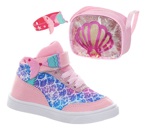 Tenis Sapato Botinha Meninas Infantil + Bolsa + Pulseira