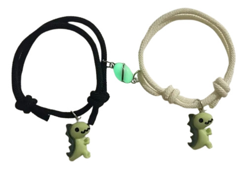 Pulsera En Pareja Dinosaurios Con Corazón De Imán Brillante Blanco 16 Cm 16 Cm