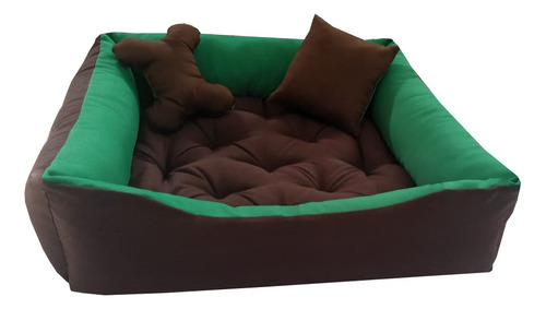 Cama Pet Dog Raça Porte Médio 70x70cm - Cor Marrom Com Verde