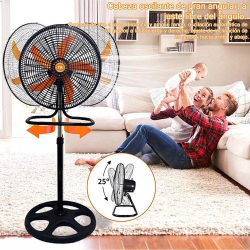 Waroom 3 Velocidades Altura Ajustable Ventilador 3 En 1 18 Pulgadas Pedestal 5 Aspas Naranja