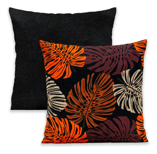 Kit 2 Capa Almofada Estampada Lisa Gorgurinho 40x40 C/zíper Cor Costela Laranja-preto Estampado