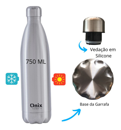 Garrafa Termica Paramount Onix 750ml Inox Bebidas Geladas Cor Prateado