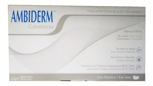 Cubre Bocas 3 Pliegos Ambiderm Blanco Caja C/50