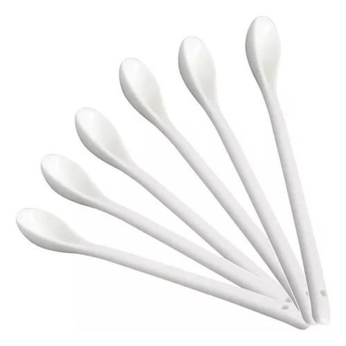 Set X6 Cucharitas Cucharas Largas Porcelana Blanca Capuchino