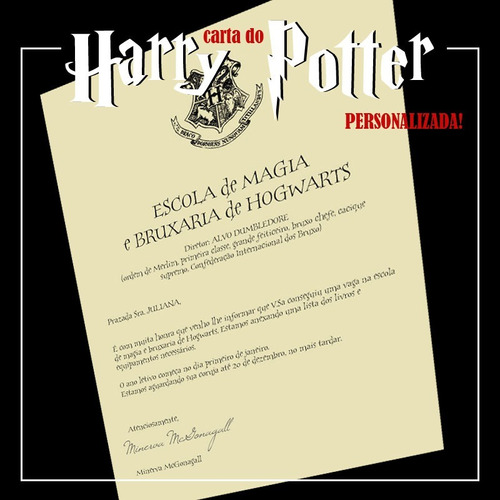 Carta De Hogwarts Personalizada Harry Potter - Frete 