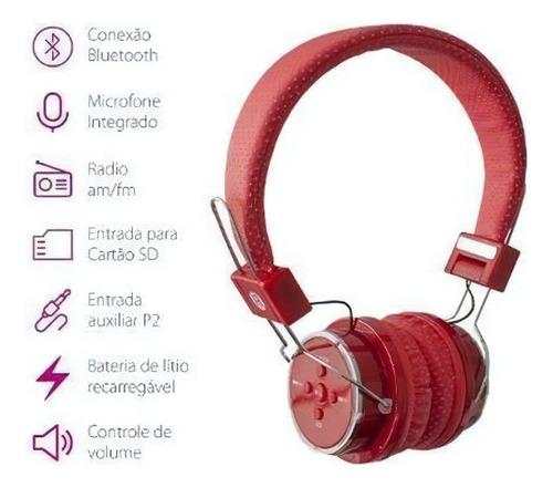 Fone De Ouvido Bluetooth S/ Fio Tv Smart Cel Som Notebook Pc Cor Vermelho