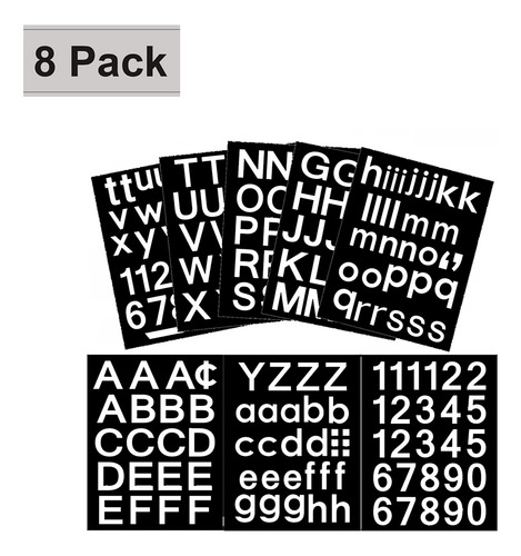 Kit De 8 Hojas De Letras Y Números De Vinilo Autoadhesivo, P