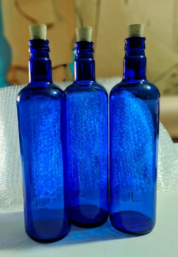 Imagen 3 de 4 de 3 Botellas Vidrio Azul Hooponopono Con Corcho Para Decorar