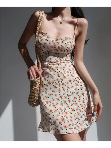 Minivestido Sin Mangas Con Cuello En V Y Estampado Floral