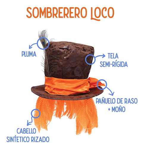 Gorro Sombrero Sombrerero Loco Disfraz Cotillon Fiesta Color Marrón